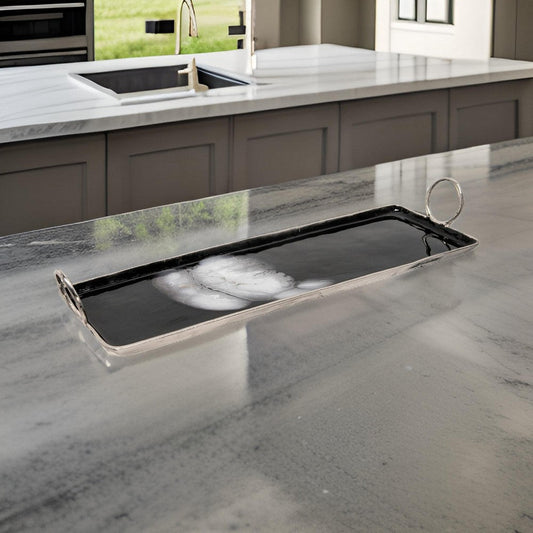Arya Tray | Ring Handles | Metal | Black & Silver