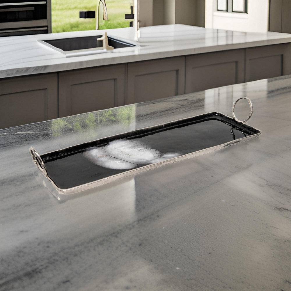 Arya Tray | Ring Handles | Metal | Black & Silver