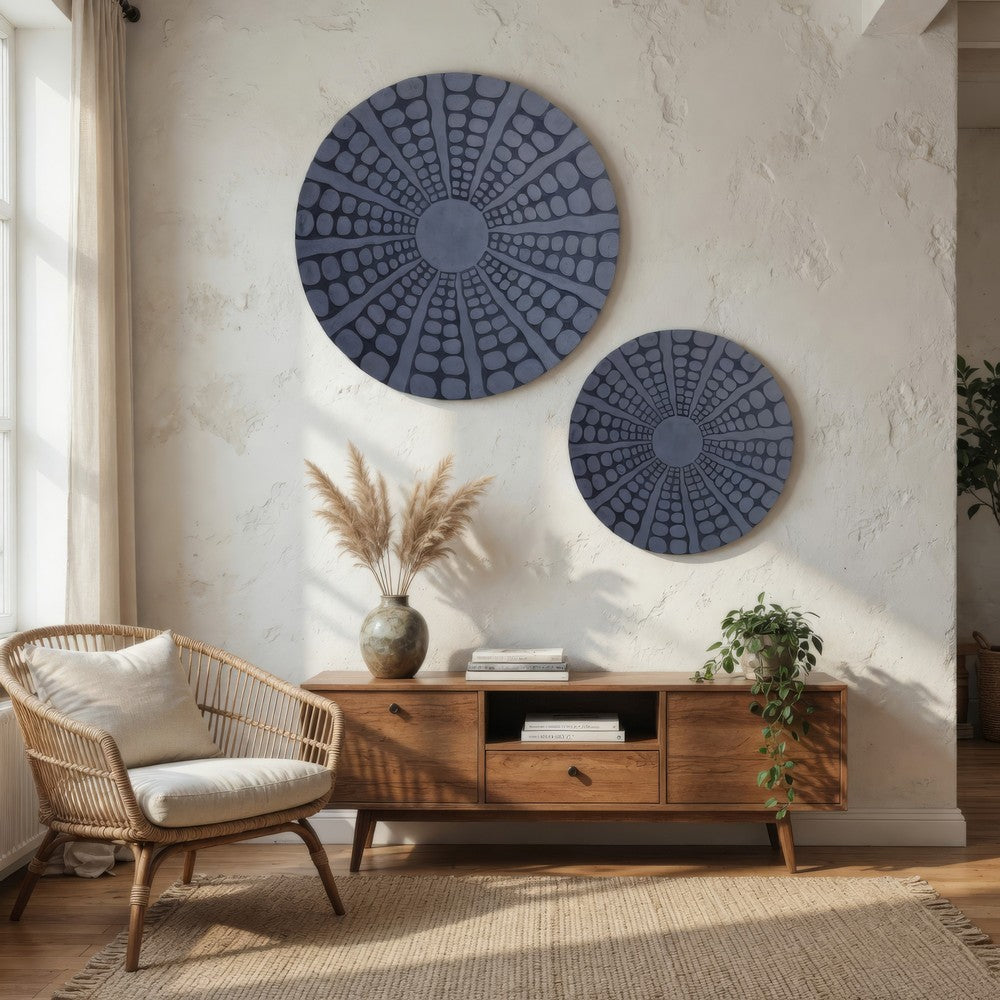 Round Sandstone Wall Decor with Stardust Pebble, Large, Gray