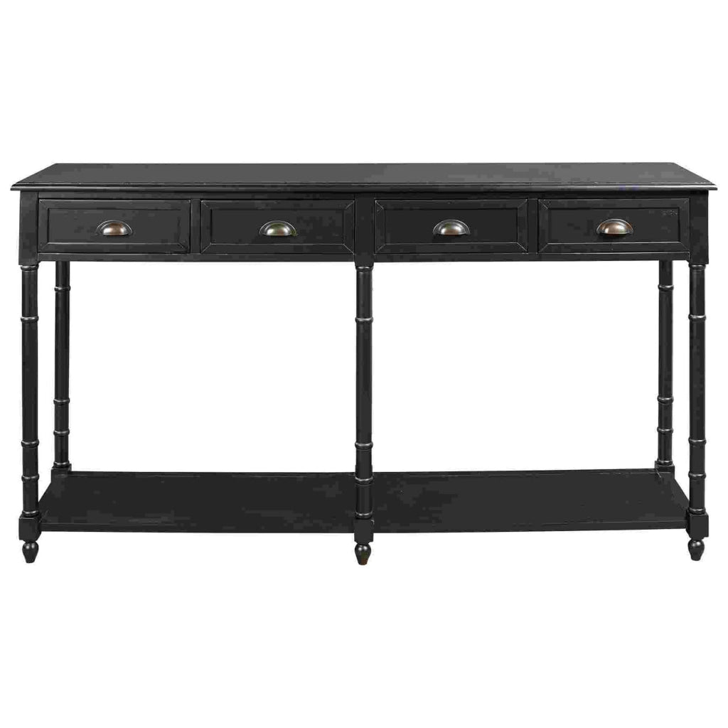 Wooden Console Sofa Table with 4 Spacious Drawers Black By Casagear Home BM266412