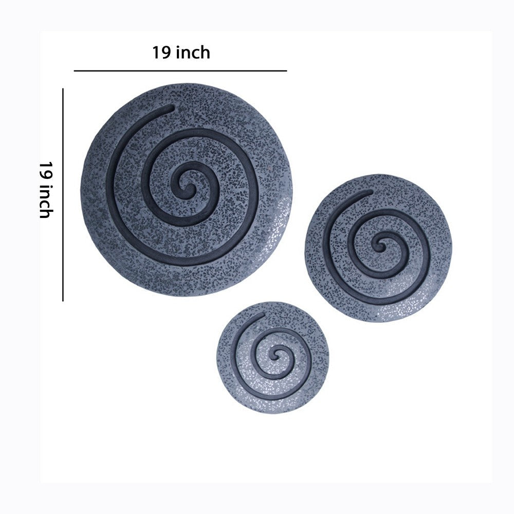 Round Sandstone and Glass Wall Decor with Spiral Design Medium Gray BM26641