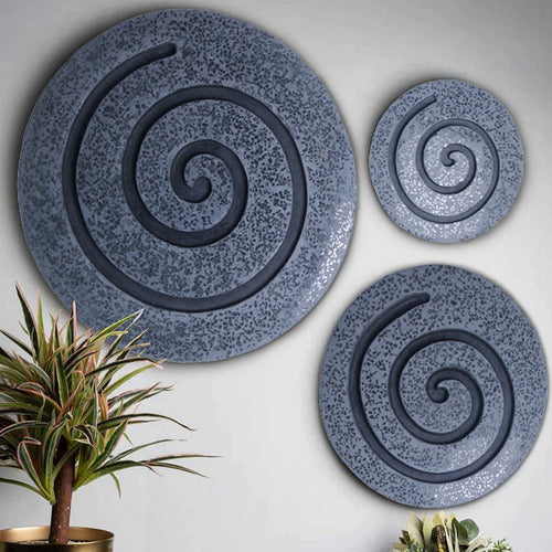 Round Sandstone and Glass Wall Decor with Spiral Design, Medium, Gray