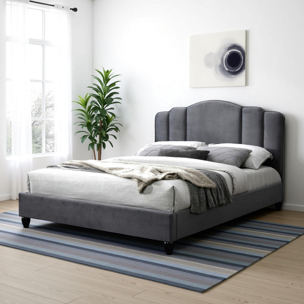 Eastern King Bed with Channel Tufted Headboard , Charcoal Black