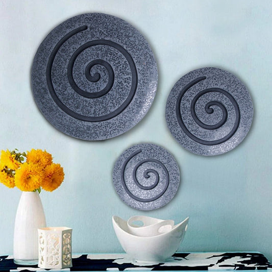 Round Sandstone and Glass Wall Decor with Spiral Design, Large, Gray