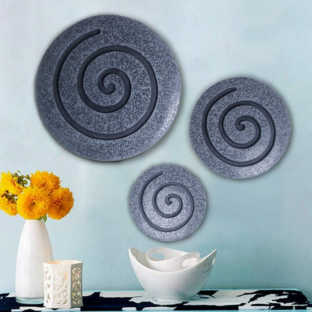 Round Sandstone and Glass Wall Decor with Spiral Design, Large, Gray