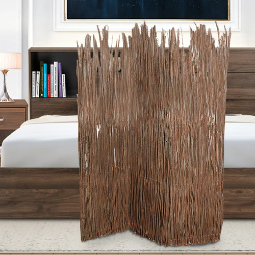 84 Inches Tall 3 Panel Foldable Screen with Willow Branches, Brown