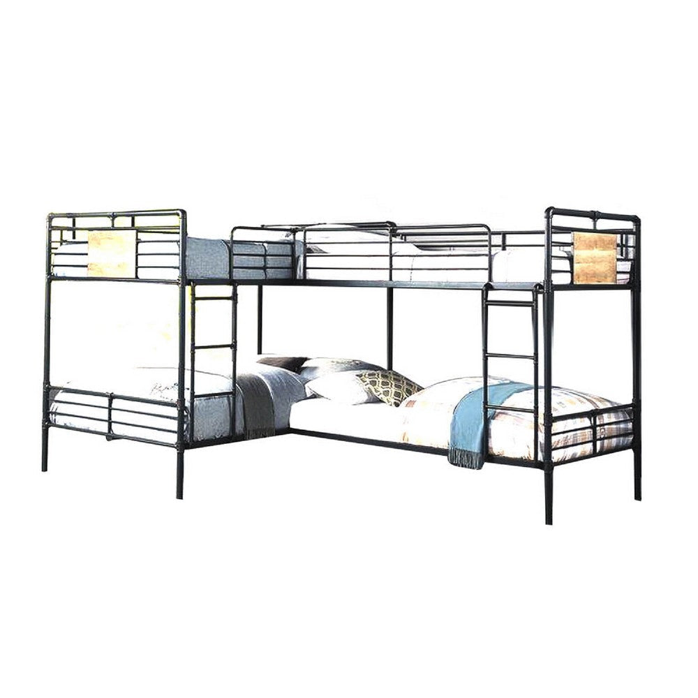 Twin over Full Bunk Bed with Safety Guard Rails, Sandy Black and Dark Bronze