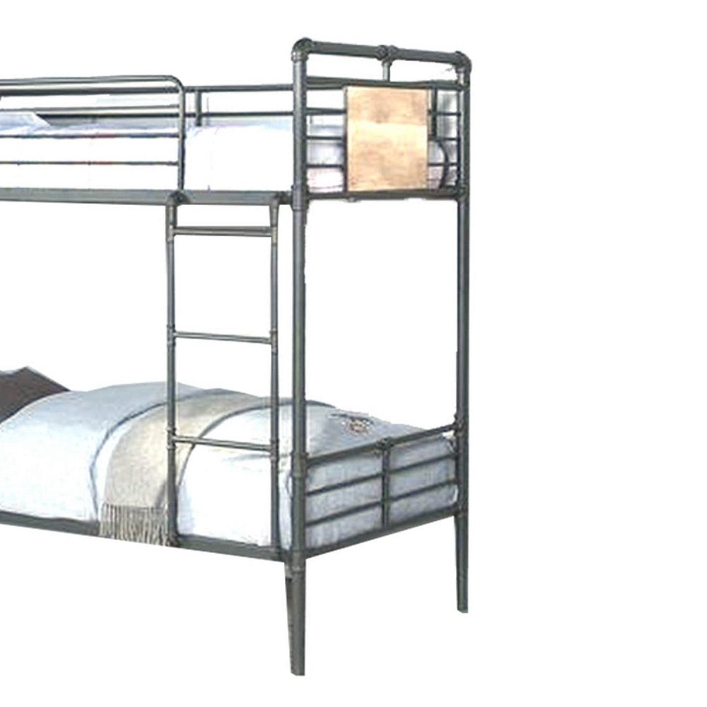 Twin over Twin Bunk Bed with Safety Guard Rails Sandy Black and Dark Bronze