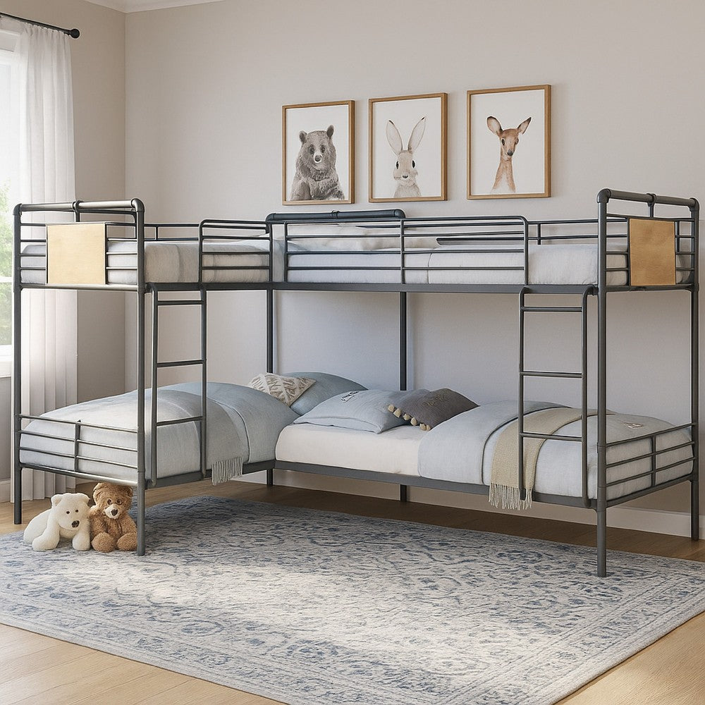 Twin over Twin Bunk Bed with Safety Guard Rails, Sandy Black and Dark Bronze