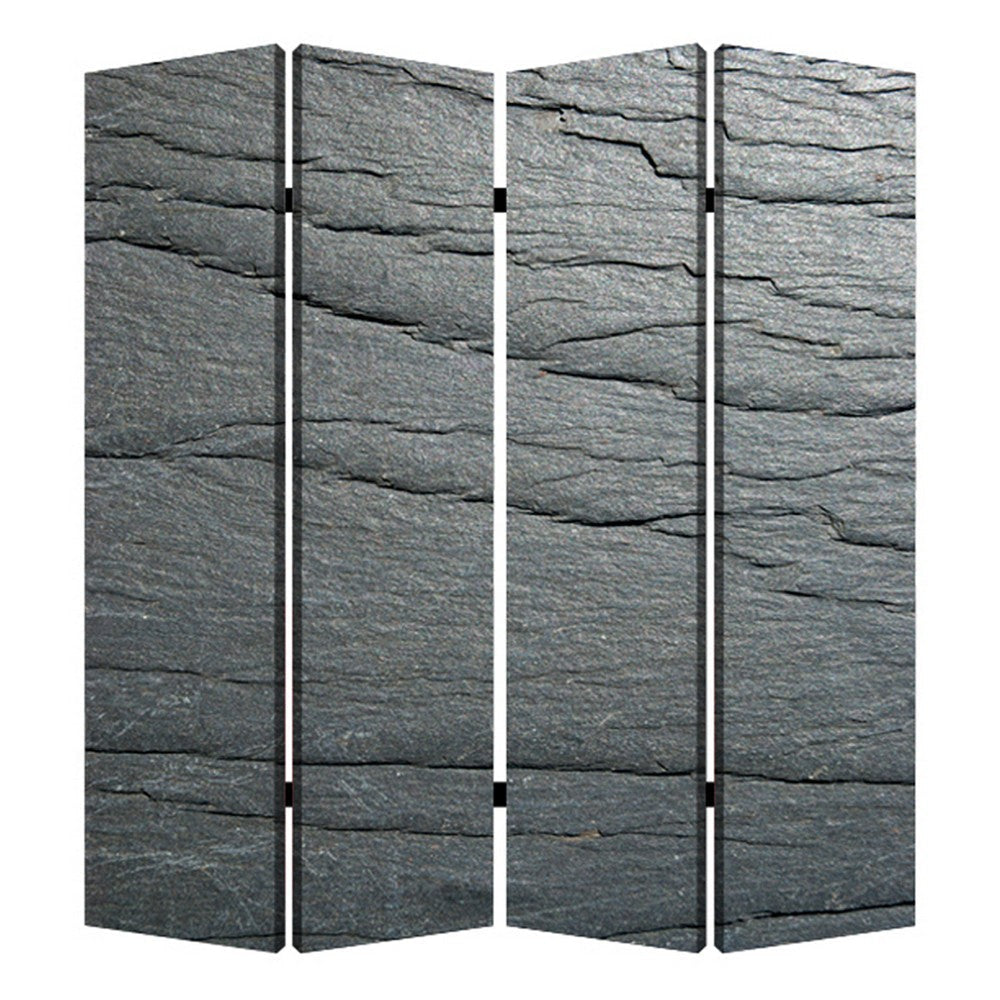 4 Panel Canvas and Metal Frame Room Divider, Slate Gray