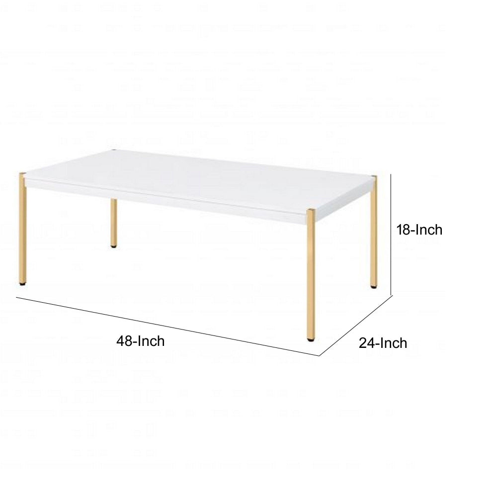Coffee Table with Metal Tube Legs White and Gold By Casagear Home BM266460