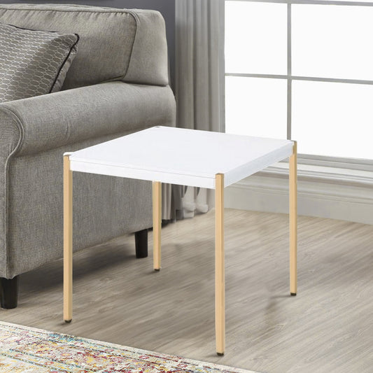 End Table with Metal Tube Legs, White and Gold By Casagear Home