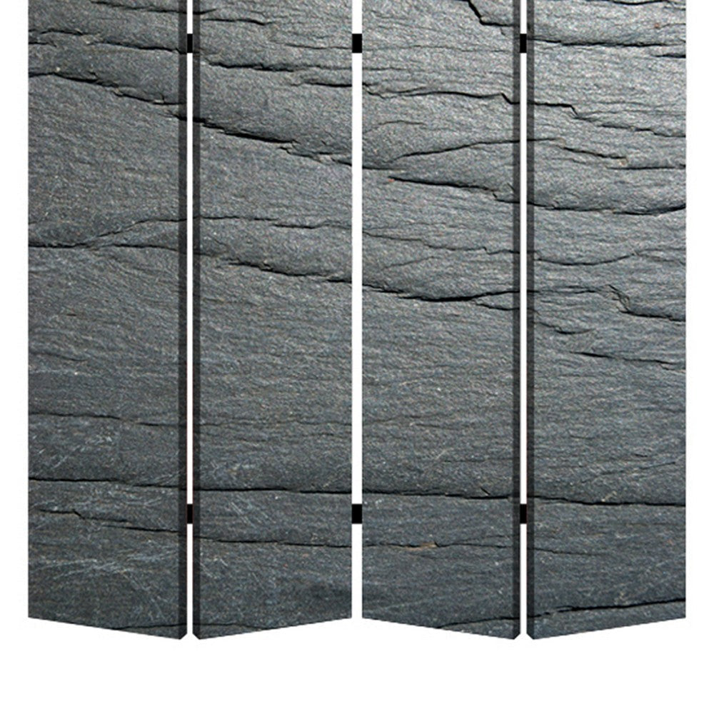 4 Panel Canvas and Metal Frame Room Divider Slate Gray BM26646
