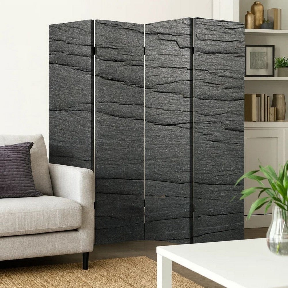 4 Panel Canvas and Metal Frame Room Divider, Slate Gray