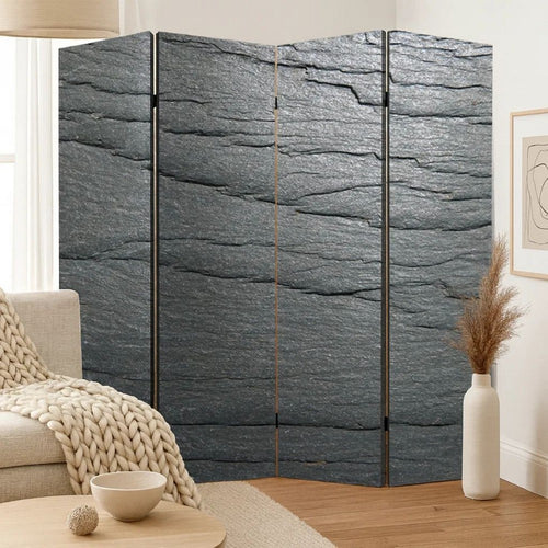4 Panel Canvas and Metal Frame Room Divider, Slate Gray