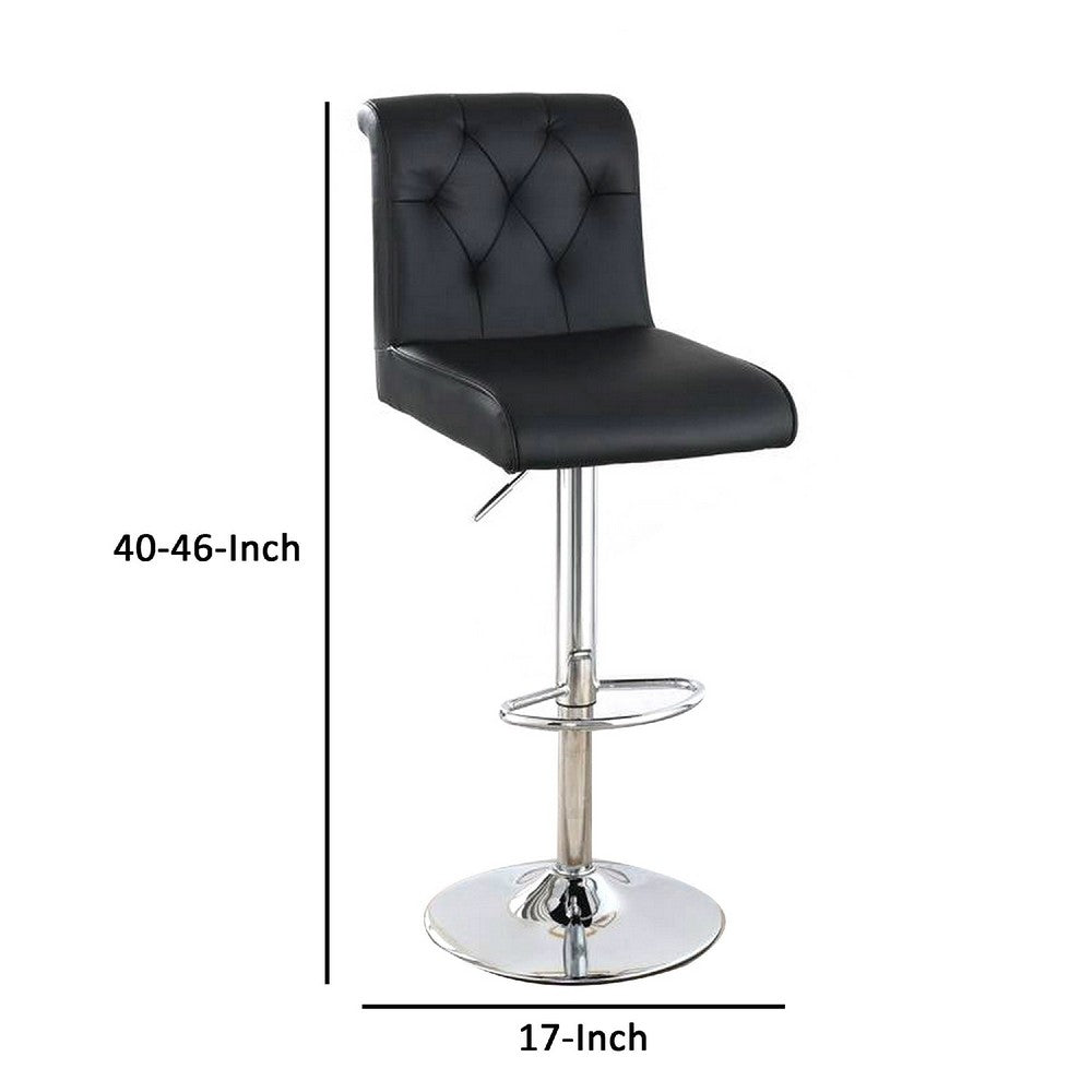 Adjustable Barstool with Rolled Button Tufted Back Set of 2 Black By Casagear Home BM266470