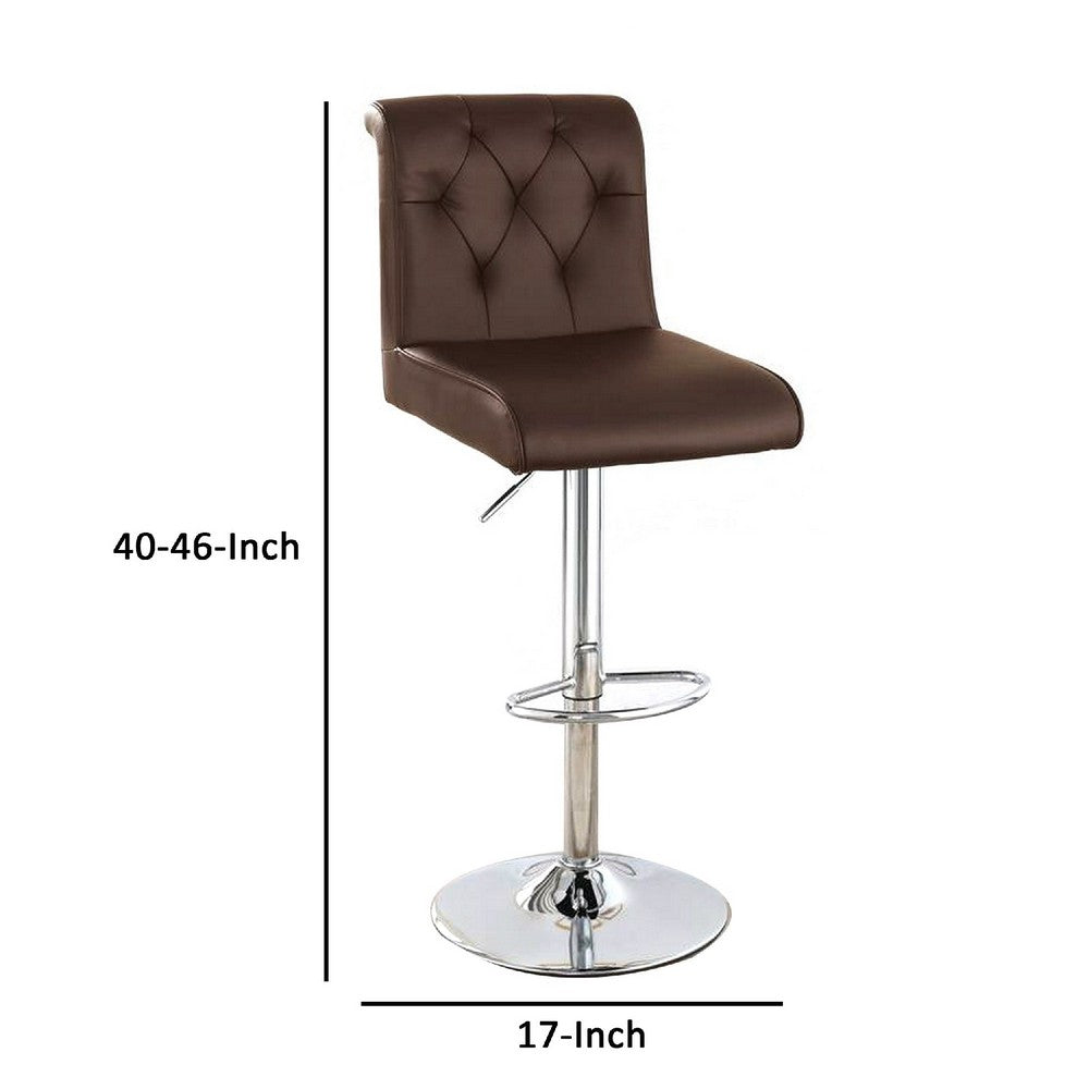 Adjustable Barstool with Rolled Button Tufted Back Set of 2 Brown By Casagear Home BM266472