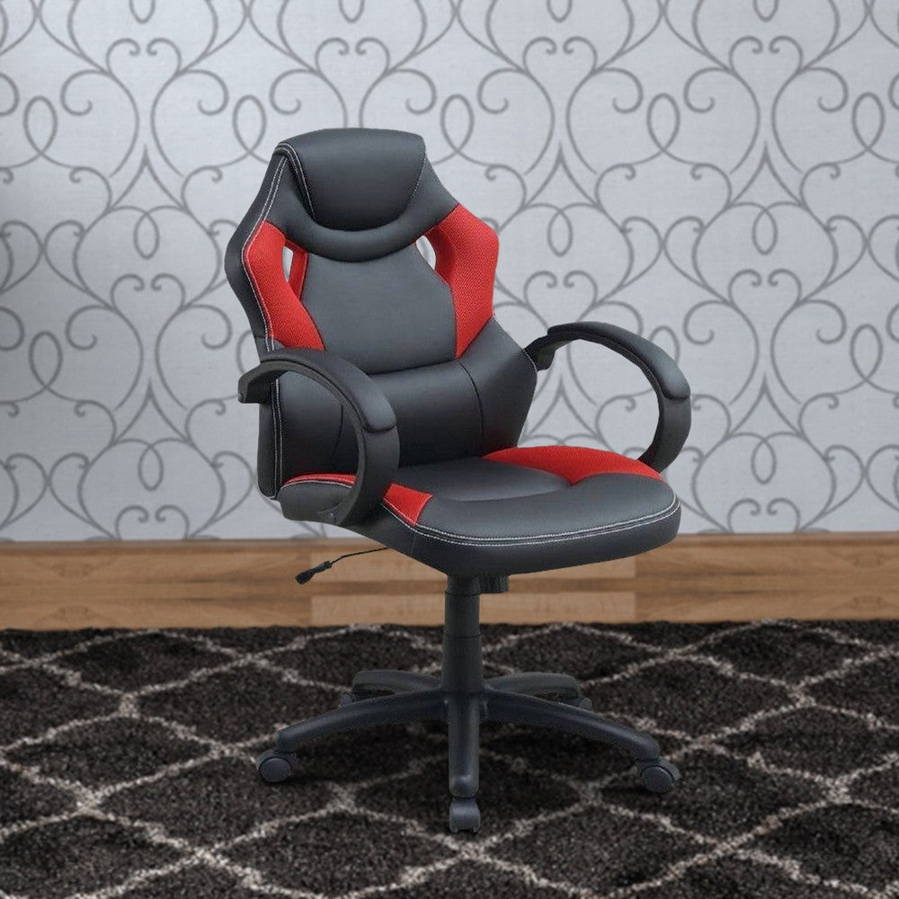 Office Chair with Curved Cut Out Padded Back, Black and Red