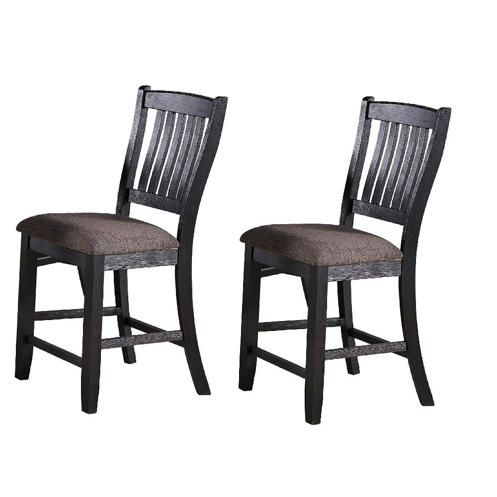 Chair with High Slatted Back Design, Set of 2, Dark Brown