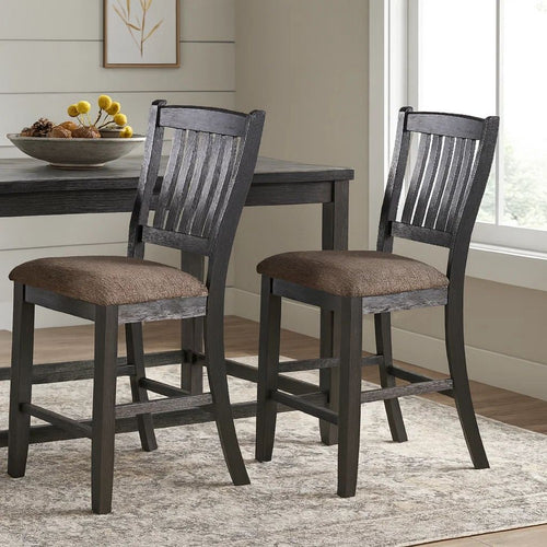 Chair with High Slatted Back Design, Set of 2, Dark Brown