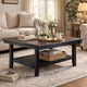 Dining Table with Rectangular Wooden Top and Open Shelf, Dark Brown