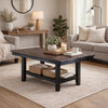 Dining Table with Rectangular Wooden Top and Open Shelf, Dark Brown