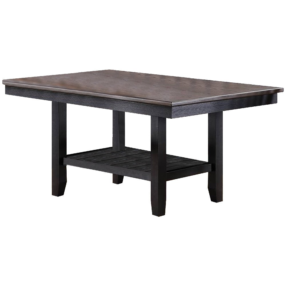 Dining Table with Rectangular Wooden Top and Open Shelf, Dark Brown