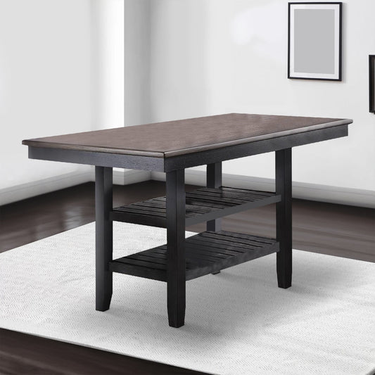 Counter Height Table with 2 Open Shelves, Dark Brown By Casagear Home