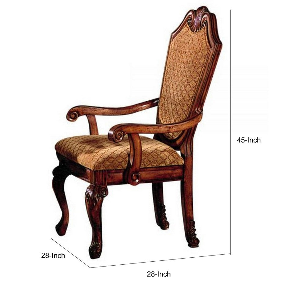 Arm Chair with Fabric Seat and Crown Top, Set of 2, Brown