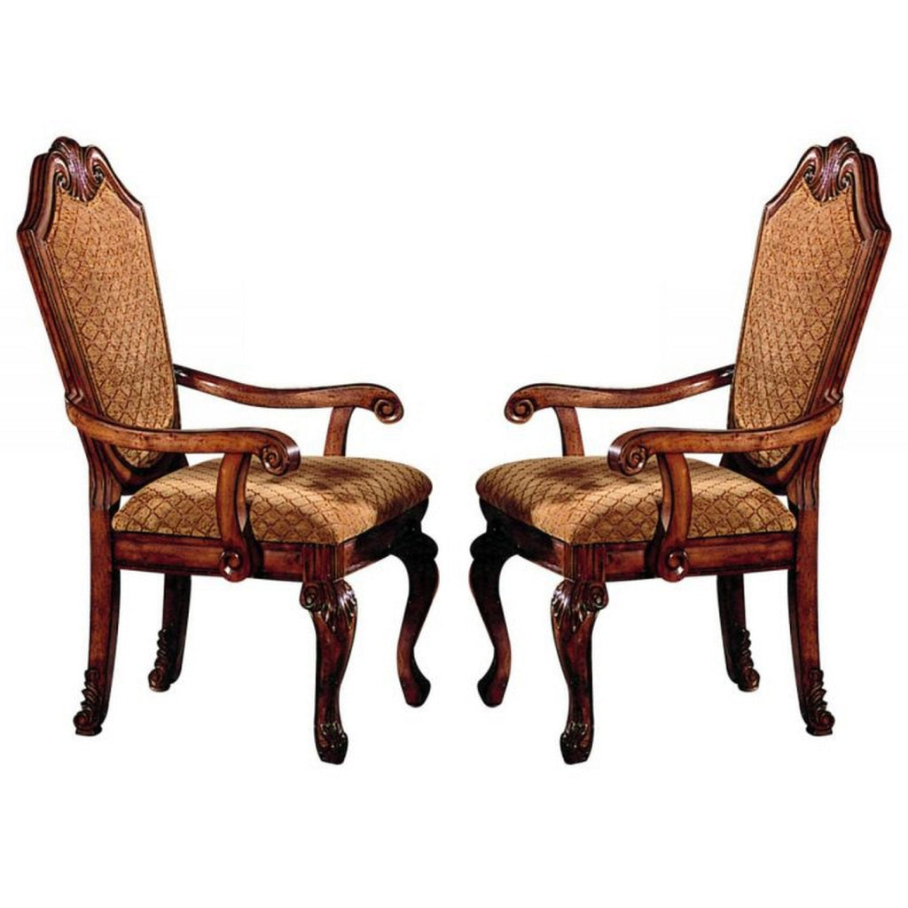 Arm Chair with Fabric Seat and Crown Top Set of 2 Brown By Casagear Home BM266509