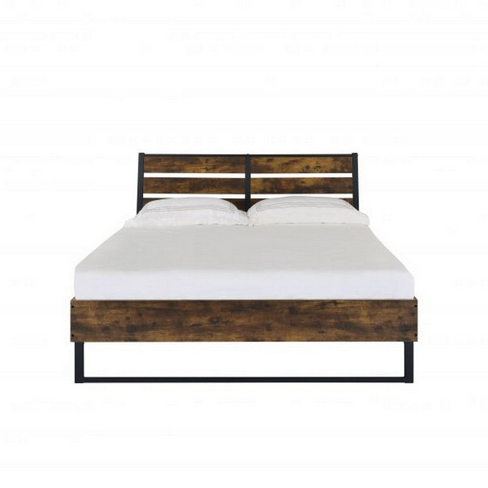 Eastern King Bed with Panel Headboard and Metal Slats Brown and Black BM266519