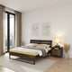 Eastern King Bed with Panel Headboard and Metal Slats, Brown and Black
