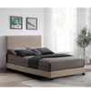 Queen Size Bed with Fabric Upholstery and Nailhead Accent, Beige