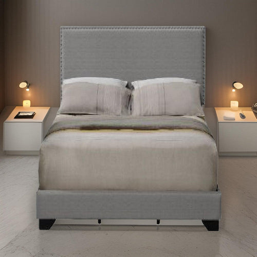 Jolene Queen Bed | Nailhead Accent | Fabric Upholstery | Gray