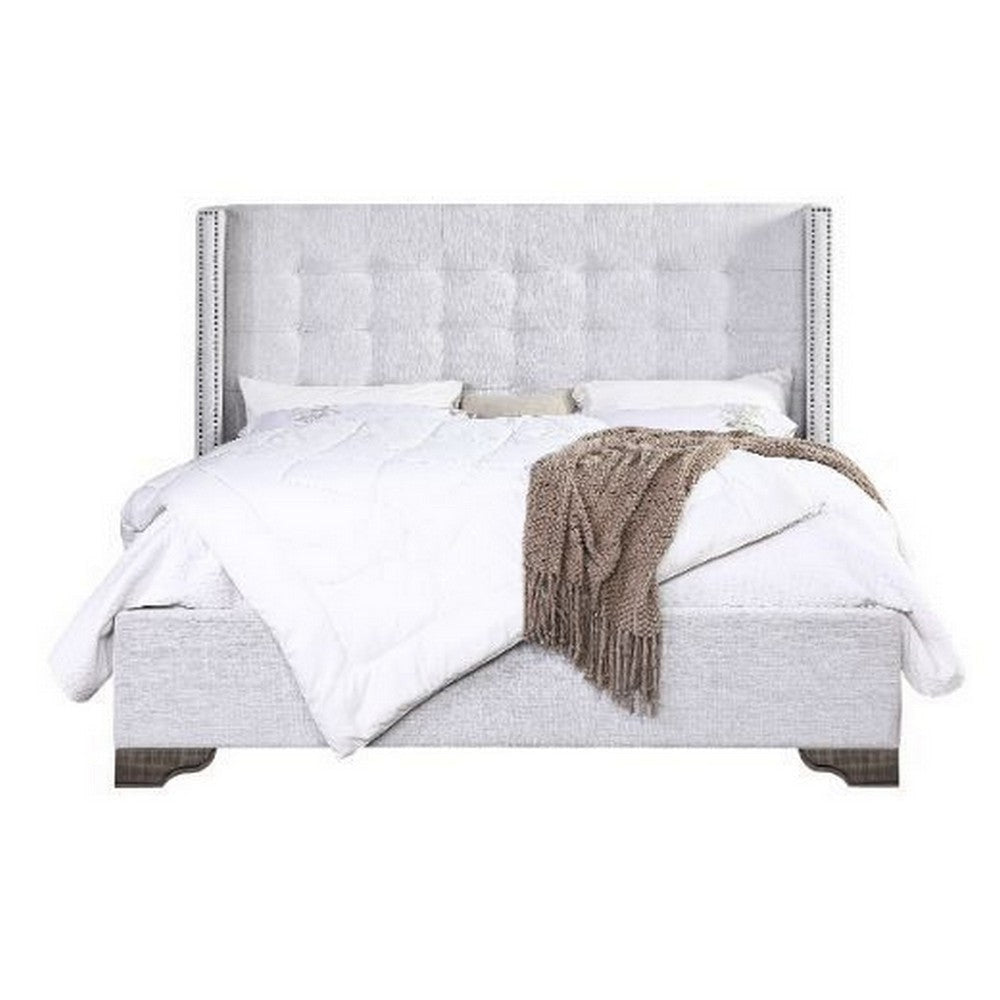Eastern King Bed with Fabric Upholstery and Tufting Beige BM266524
