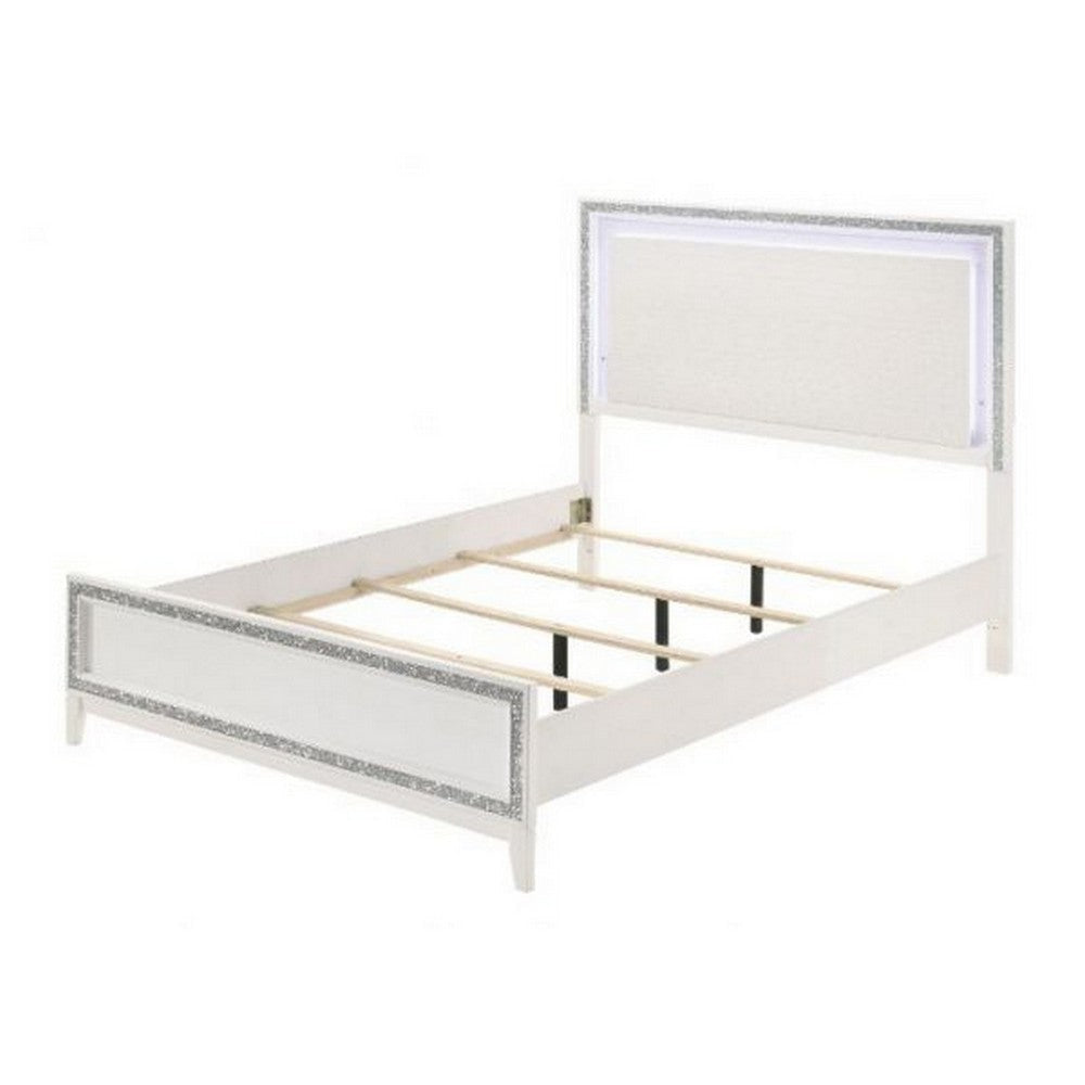 Eastern King Bed with LED Headboard and Shimmering Trim White BM266526