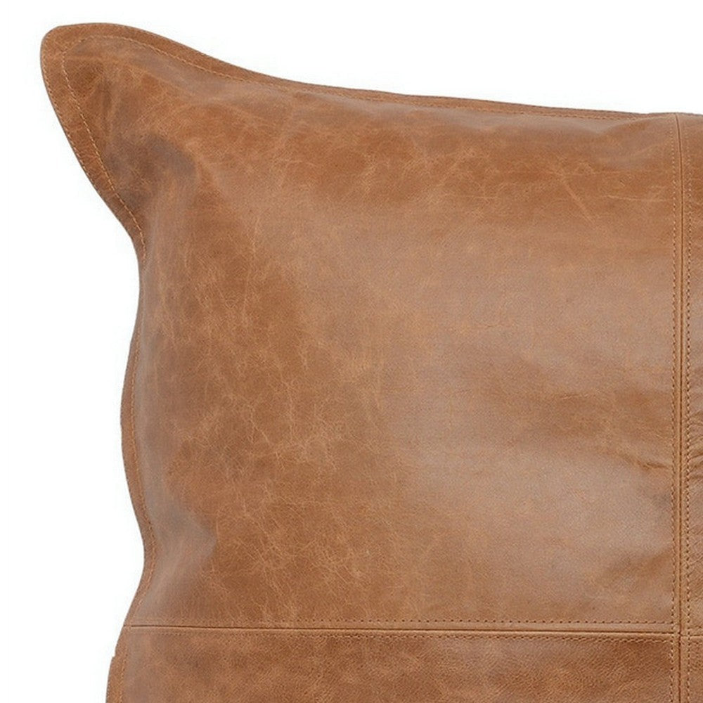 Square Leatherette Throw Pillow with Stitched Details Brown By Casagear Home BM266527