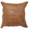 Luxe Throw Pillow | Square | Faux Leather | Stitched | Brown