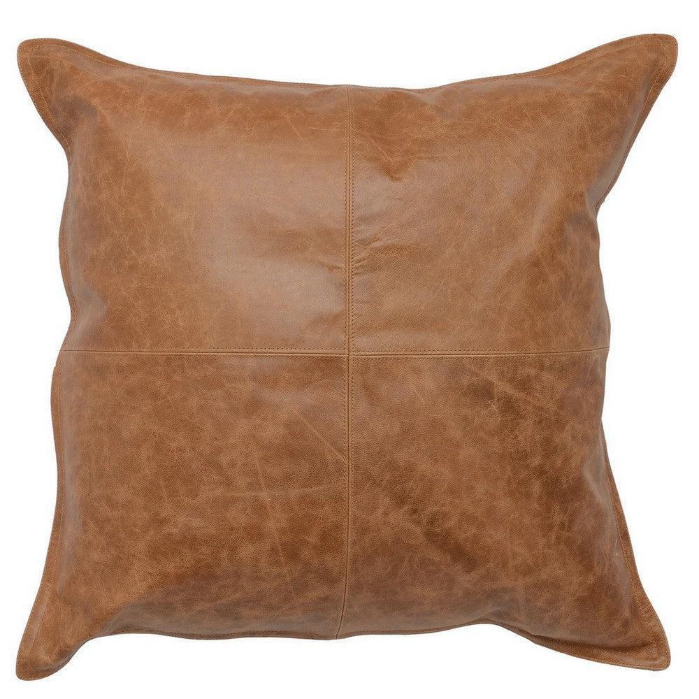 Square Leatherette Throw Pillow with Stitched Details, Brown By Casagear Home