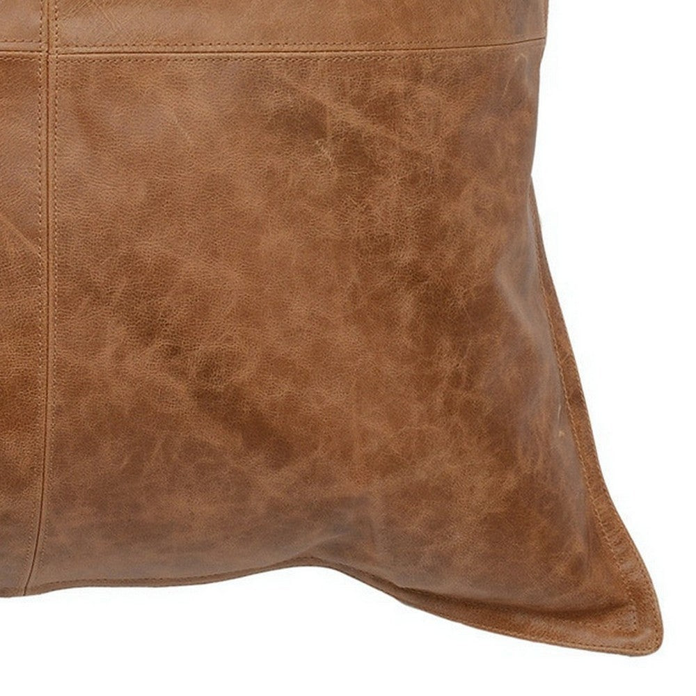 Square Leatherette Throw Pillow with Stitched Details Brown By Casagear Home BM266527