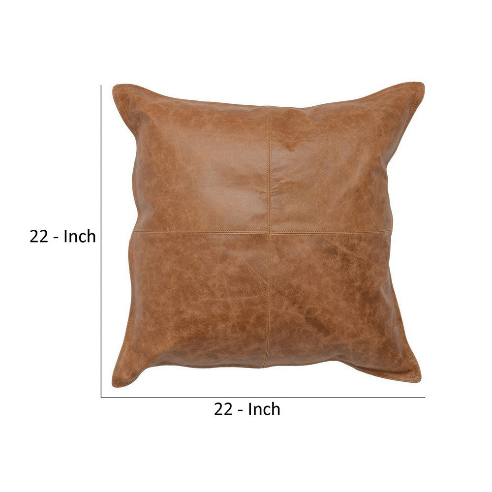 Square Leatherette Throw Pillow with Stitched Details Brown By Casagear Home BM266527