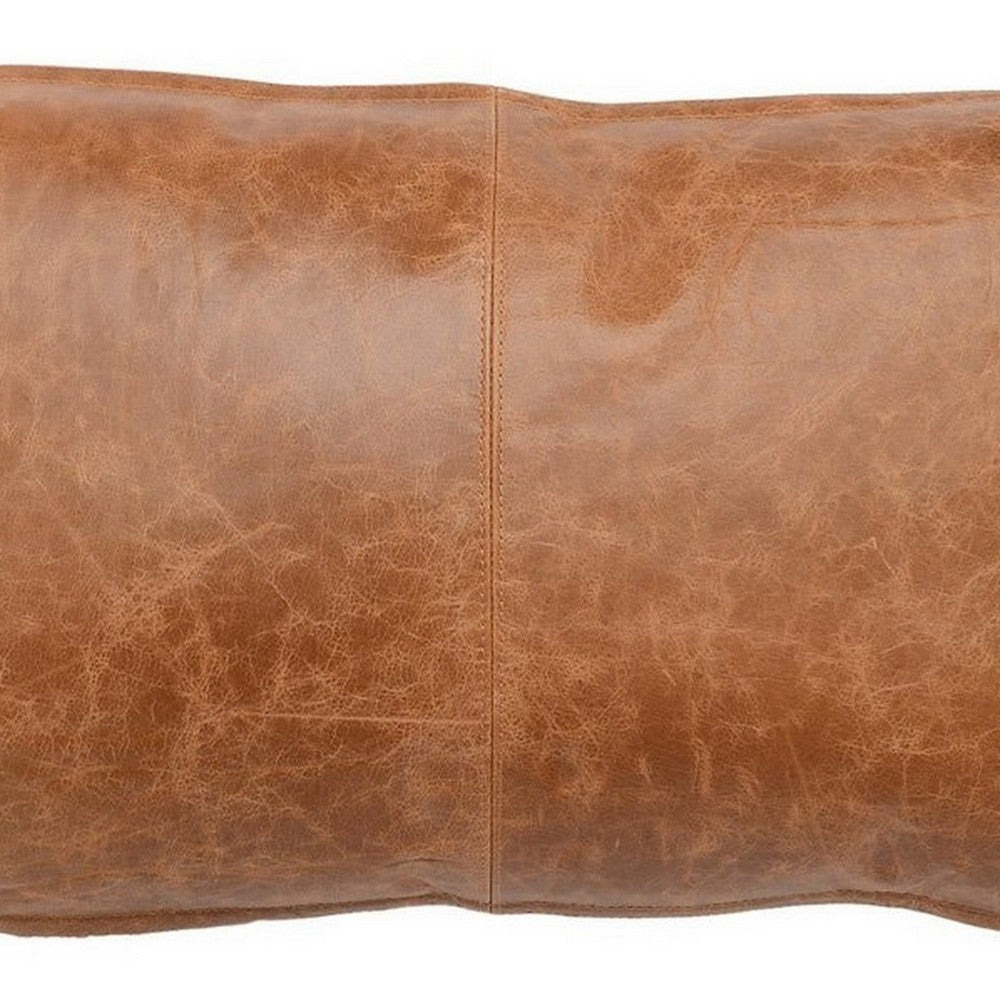 Rectangular Leatherette Throw Pillow with Stitched Details, Small, Brown By Casagear Home
