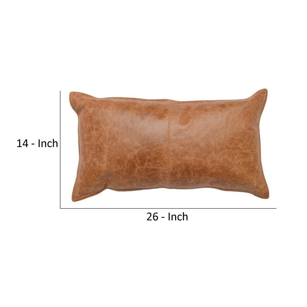 Rectangular Leatherette Throw Pillow with Stitched Details, Small, Brown By Casagear Home