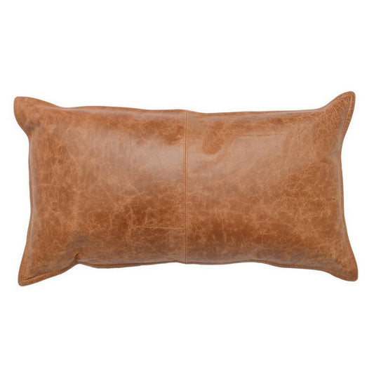 Rectangular Leatherette Throw Pillow with Stitched Details, Small, Brown By Casagear Home