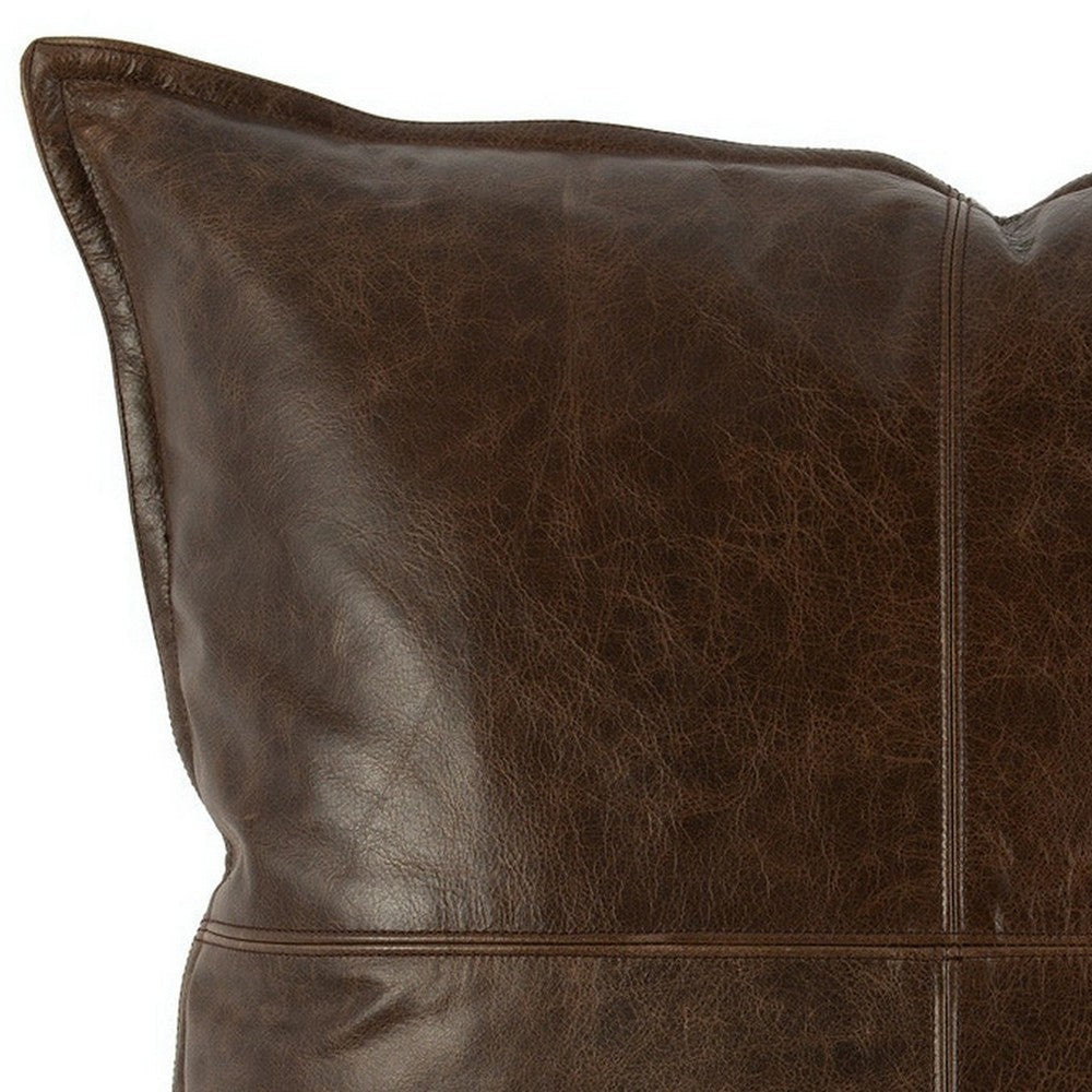 Square Leatherette Throw Pillow with Stitched Details, Dark Brown By Casagear Home
