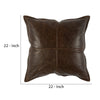 Square Leatherette Throw Pillow with Stitched Details, Dark Brown By Casagear Home