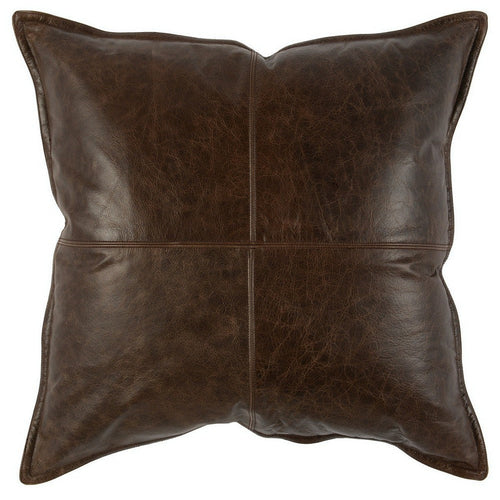 Luxe Throw Pillow | Square | Faux Leather | Stitched | Dark Brown
