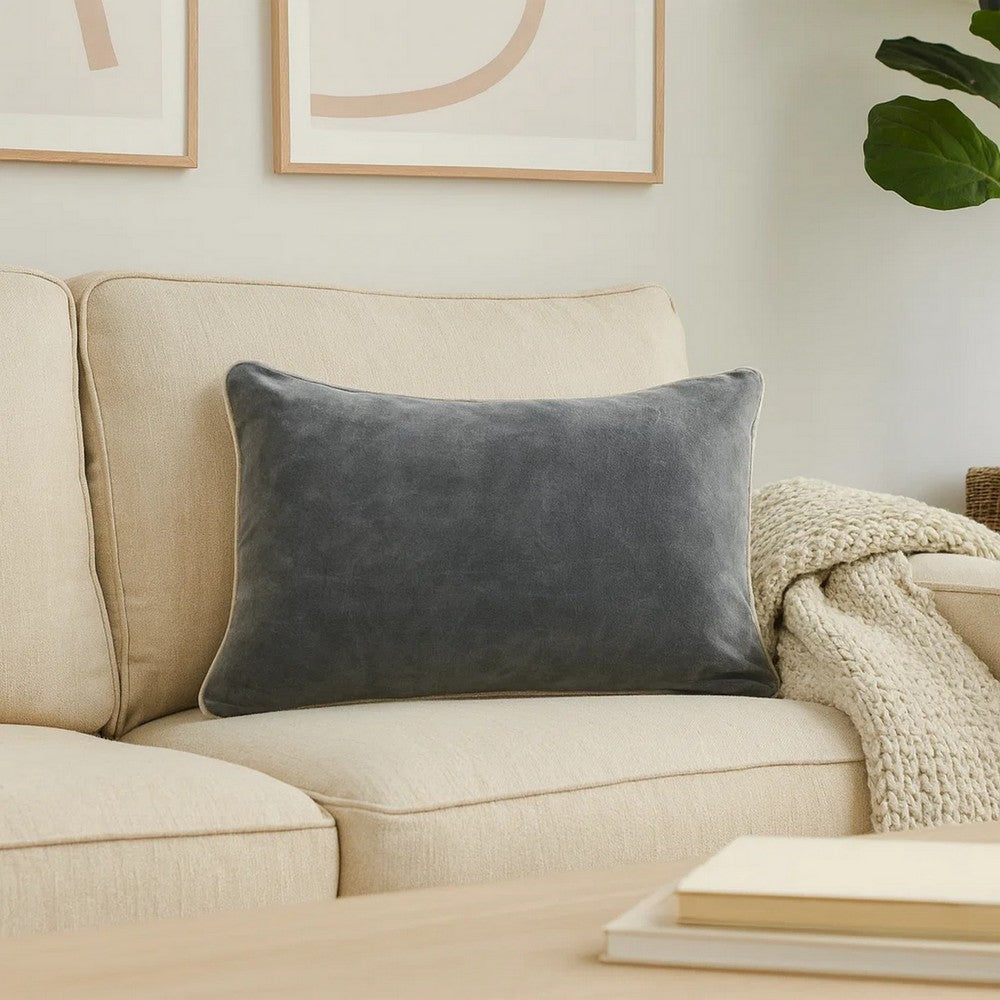 Luxe Throw Pillow | Rectangular | Cotton Cover | Gray