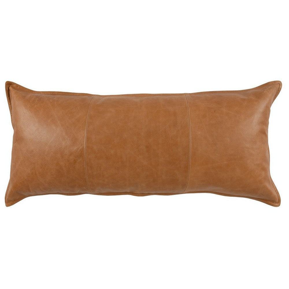 Rectangular Leatherette Throw Pillow with Stitched Details, Large, Brown By Casagear Home