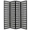 Wooden 4 Panel Foldable Window Pane Screen with Grid Design, Black